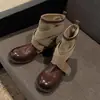 Otoño/Invierno 2026 Estilo Coreano Nuevas Botas Cortas de Caballero con Cordones y Lazo de Tendencia Suela Gruesa Botas Vaqueras Occidentales para Mujer