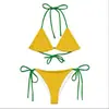 Nuevo Bikini de Dos Piezas Estilo Retro Europeo y Americano Bloque de Color Atado Estilo Chica Caliente para Vacaciones en la Playa