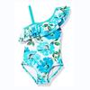 2026 Traje de baño de una pieza para niñas, de un solo hombro, con volantes, triangular, multicolor, fabricante, venta al por mayor, estilo floral infantil