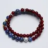 [Azúcar Azul Frutos Rojos] Pulsera de Cristal Natural con Piedra de Cristal Azul y Ágata Roja para Mujer, Pulsera Versátil de Regalo al por Mayor