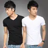 Alta qualidade cor sólida Novo estilo coreano casual manga curta juvenil slim fit camiseta curta masculina gola V gola redonda verão quente