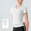 Conjunto de roupa de yoga, novo modelo de verão, respirável, justo ao corpo, com gola, manga curta, de alta qualidade, modelador, top para treino fitness