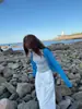 Cardigan de Tricô Azul Gelo de Seda Coreano com Proteção Solar para Mulheres, Peça de Roupa Externa Camisole de Verão, Top Curto Ajustado para Ar Condicionado