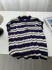 Camisa Polo de Tricô Listrada de Manga Curta Estilo Coreano Retrô de Nicho para Mulheres, Design Solto, Top de Verão Juvenil