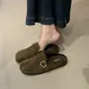 Chinelos Slip-on Femininos Outono 2026, Retro, Camurça, Forrados com Pelúcia, para Uso Externo, Fáceis de Calçar, Mules Preguiçosos, Chinelos de Algodão Falso com Dedos Separados