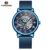 Nuevo Reloj Forsining para Hombre Moda Casual Clásico Popular Azul Resistente al Agua Calado Manual Mecánico