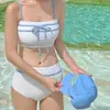 Ins Coreano 2025 Nuevo Traje de Baño para Mujer Dividido Pecho Pequeño Sexy Cintura Alta Cubriendo Vientre Aspecto Adelgazante Venta al por Mayor Trajes de Baño para Vacaciones