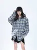 Directo del fabricante: Camisa a cuadros teñida anudada con flecos estilo americano retro chino para mujer, marca de alta gama de moda, camisa elegante y genial para verano-otoño