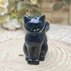 Escultura de gato da sorte com pedra bruta de cristal natural escovada, ornamento criativo de mesa de escritório de mineral de cristal, figura de desenho animado