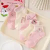 Calcetines de Dibujos Animados para Niñas, Calcetines de Malla Transpirables Finos de Verano, Calcetines Rosas de Fresa y Oso, Calcetines Lindos Calados para Niños