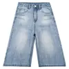 Jeans Casual Americano Retro Azul Claro de Perna Larga para Mulheres 2026 Nova Coleção Primavera e Verão Calça Cropped Solta Tendência Versátil