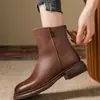Botas Martin Femininas Couro Macio 2026 Moda Versátil Outono/Inverno Novo Estilo Estilo Britânico Fundo Plano Retro Couro Macio Zíper Traseiro