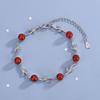 Pulsera Simple de Estilo Retro para Mujer Estilo Japonés y Coreano Ágata Roja Hoja de Árbol Pulsera Dulce