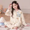Pijama para Niña Cardigan de Algodón Peinado 2026 para Primavera y Otoño, Manga Larga y Pantalón, Dibujo Animado Lindo, para Niños Pequeños, Medianos y Grandes, Ropa de Casa de Primavera