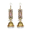 Brincos de sino e pérola de estilo étnico dourados vintage transfronteiriços para mulheres, estilo boêmio, design quadrado, cravejados de diamantes, brincos da moda