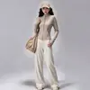 Conjunto de Traje de Yoga para Mujer Otoño Invierno con Terciopelo Plus Cuello Alto Chaqueta con Cremallera Nylon Corte Delgado Fitness Pilates Deportivo Conjunto de Dos Piezas