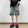 Shorts Jeans Rasgado Casual Retro Estilo Americano Masculino Verão Fino High Street Vibe Solto Reto Shorts de Mendigo