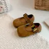 Nueva colección Primavera/Otoño 2026: Zapatos planos de leopardo estilo coreano con tira única y punta descubierta, zapatos de cuero versátiles de suela blanda para niñas