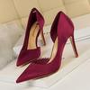 830-3 Estilo Europeo y Americano Tacón de Aguja Sedas y Satenes Boca Baja Punta Afilada Recorte Lateral Sexy Club Nocturno Flats Delgados Tacones Altos de Mujer