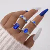 Anillo de Estilo Retro Europeo y Americano con Piedra Verde Incrustada de Diamantes, Conjunto de Seis Anillos Geométricos de Moda y Únicos Incrustados de Diamantes para Mujer