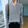 Nuevo Cárdigan de Lana con Cuello Vertical Otoño e Invierno para Mujer Cuello Redondo Semi-alto Holgado Chaqueta de Manga Larga Suéter Grueso Tejido de Cachemira Estilo Occidental