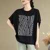 Foto Real de Camiseta Feminina Estampada de Manga Curta Tamanho Grande Verão Feminino Gordura m Solta Afinando Visual Top de Manga Morcego que Cobre a Barriga