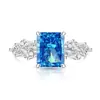 Anillo Cuadrado de Flor de Hielo de Piedra Preciosa Colorida de Venta Caliente en Tiktok para Mujeres, Diamante de Alto Carbono Súper Brillante, Anillo Chapado en Oro, Transmisión en Vivo, Dropshipping de Una Pieza