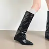 Chuyuji Bico Fino Aumento de Altura Fivela de Cinto Feminina Botas Longas Brancas Acima do Joelho Salto Anabela Botas de Equitação
