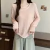 Novedades Otoño 2026 Talla Grande Camiseta de Manga Larga para Mujer Patrón de Ola Irregular Sentido del Diseño Top Calado Delgado