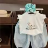 Conjunto de Verano de Moda para Niñas 2026 Nuevo Estilo Linda Camiseta de Encaje de Manga Corta y Pantalones Anti-Mosquitos Conjunto de Dos Piezas para Niñas Pequeñas