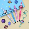 Caneta esferográfica acessórios com contas papelaria divertida joias de desenho animado diy planeta de PVC contas destacáveis em estoque atacado