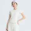 Nova Roupa de Yoga para Mulheres Primavera e Verão 2026, Camiseta Elástica Slim-Fit com Gola Redonda, Top Fitness Esportivo de Manga Curta Emagrecedor para o Dia a Dia