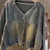 Chaqueta Superior Informal Versátil Elegante de Estilo Nuevo para Primavera y Otoño Tallas Grandes, Chaqueta de Mezclilla Versátil Corta Retro Talla Grande para Mujer