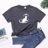 Punto Amazon Comercio Exterior Australia Anti-Europea y Americana Mujeres Holgada Cuello Redondo Gato Luna Manga Corta Camiseta Top de Mujer