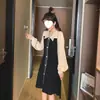 Novo Vestido Feminino de Manga Longa Verde Abacate para Primavera e Outono, Comprimento Médio, Gola Polo, Estilo Nicho Francês Doce Coreano