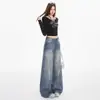 Jeans feminino retrô americano transfronteiriço 2026, novo tie-dye lavado, calça de perna larga solta reta de comprimento total para garota popular