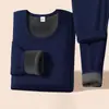 Conjunto Térmico Espesso de Cor Sólida com Forro de Fleece para Inverno, para Homens e Mulheres, Meia-Idade e Idosos, Roupa Íntima de Gola Redonda, Conjuntos de Outono, Atacado