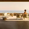 Sofá de Jardín para Patio de Villa al Aire Libre Estilo Nórdico, Sofá Impermeable y Resistente al Sol para Balcón, Muebles, Mesa y Sillas de Teca para Ocio