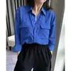 El nuevo color de este año es más temprano que ~ azul claro rui neto rayas blancas finas 18 mm lavado a la arena alta sensación temperamento camisa de manga larga