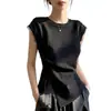 Camiseta de Encaje de Alta Gama con Empalme y Abertura Irregular para Mujer, Top de Verano Talla Grande con Diseño Adelgazante que Ceñe la Cintura