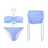 Nuevo Bikini Corea del Sur Pecho Pequeño Push-up Cubre Vientre Adelgazante Cintura Alta Espalda Descubierta Tres Piezas Dividido Mujer