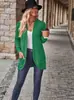 Cárdigan de punto acanalado europeo y americano transfronterizo para mujer, otoño e invierno, chaqueta holgada de longitud media con bolsillos, cárdigan versátil de estilo casual