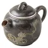 Juego de Té Negro con Incrustaciones de Oro y Plata y Patrón de Gota de Lluvia, Juego de Té de Cerámica Kung Fu para Uso en Casa, Tetera de Estilo Retro Chino, Regalo