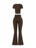 Primavera/Verano 2026 Nuevo Estilo Europeo y Americano Pantalones Acampanados Transfronterizos Crop Top de Cintura Alta Manga Corta Ropa Deportiva Multiusos Traje Casual para Mujer