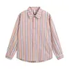 Camisa Listrada de Manga Longa Simples Retrô Japonesa Rumen Meng para Homens e Mulheres Outono Solta Preguiçosa Par Versátil Casual