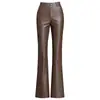 Calça de couro flare versátil de cor sólida para mulheres, novo estilo outono 2026, cintura alta, corte justo, modelagem que valoriza o corpo, calça longa casual e moderna para o dia a dia