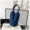 Bolsa de Lona Transfronteiriça de Verão Bolsa de Mão Bordada Bolsa Jeans Também de Mão Bolsa de Ombro Fashion de Grande Capacidade Bolsa para o Dia a Dia