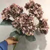 Hortensia Artificial Azul Real de 5 Cabezas, Hortensia Francesa, Calidad de Exportación, Marrón Otoño, Fabricante de Flores Artificiales Decorativas para Bodas