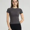 Camiseta feminina de manga curta para fitness, estilo esportivo, secagem rápida, top justo para Pilates e yoga, camiseta de yoga para fitness, secagem rápida