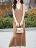 Vestido Básico de Lana Fina de Color Sólido, sin Mangas, Cuello en V, Holgado Casual, Nuevo Vestido de Punto 2026